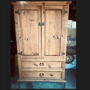 Natural Wood Entertainment Center With Cabinets
